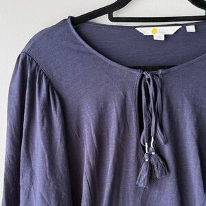 NWOT Boden Ayla Navy Blouse with Tassel and lace trim size 12 100% cotton